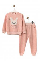 MiniLoox Kız Bebek Cute Tavşan Baskılı Pembe Eşofman Takımı - 1