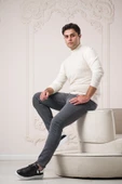 Nehir By Faruk Ülker Regular Fit Yarım Balıkçı Kendinden Desenli Yünlü Erkek Kazak - 6