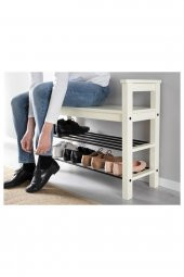 Hemnes Bank Ve Ayakkabılık Beyaz MeridyenDukkan 85x32 Cm Masif Huş Ağacı - 2