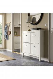4 Bölmeli HEMNES Ayakkabı Dolabı, Beyaz Renk 107x22x101 cm Mdf - 2