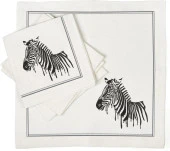 İthal Keten Zebra Nakışlı 4'lü Kumaş Peçete - 2