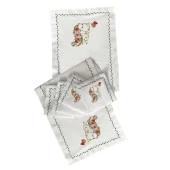 İthal Keten Sincap Nakışlı 4'lü Kumaş Peçete ve runner - 1