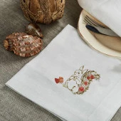 İthal Keten Sincap Nakışlı 4'lü Kumaş Peçete ve runner - 2