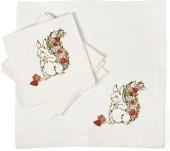 İthal Keten Sincap Nakışlı 4'lü Kumaş Peçete ve runner - 3