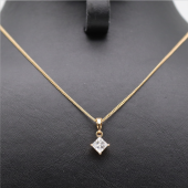 Kare Tek Taş Yatay Kolye Gold - 2