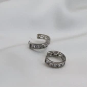 Beş Baged Tek Taşlı Küpe Silver - 2