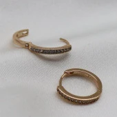Minimal Baget Dizilim Taşlı Küpe Gold - 1