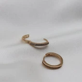 Minimal Baget Dizilim Taşlı Küpe Gold - 2