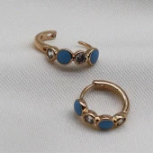 İki Tek Taşlı Mavi Detaylı Küpe Gold - 1