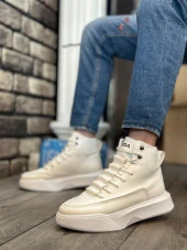 BA0321 Gizli Bağcıklı Erkek Yüksek Taban Beyaz Spor Bot thumbnail 2