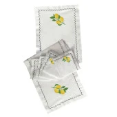 İthal Keten Limon Nakışlı 4'lü Kumaş Peçete ve runner - 1