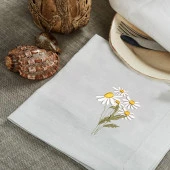 İthal Keten Papatya Nakışlı 4'lü Kumaş Peçete ve runner - 2