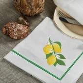 İthal Keten Limon Nakışlı 4'lü Kumaş Peçete ve runner - 2