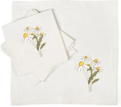 İthal Keten Papatya Nakışlı 4'lü Kumaş Peçete ve runner - 3