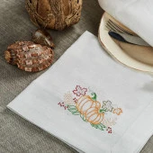 İthal Keten Balkabağı 6 Nakışlı 4'lü Kumaş Peçete - 1