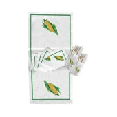 İthal Keten Mısır Nakışlı 4'lü Kumaş Peçete, 4'lü Çatal Kaşıklık, Runner - 1