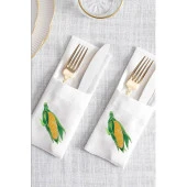 İthal Keten Mısır Nakışlı 4'lü Kumaş Peçete, 4'lü Çatal Kaşıklık, Runner - 5