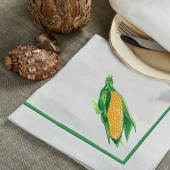 İthal Keten Mısır Nakışlı 4'lü Kumaş Peçete, 4'lü Çatal Kaşıklık, Runner - 3