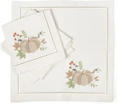 İthal Keten Balkabağı 1 Nakışlı 4'lü Kumaş Peçete - 2