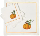 İthal Keten Balkabağı 5 Nakışlı 4'lü Kumaş Peçete - 2