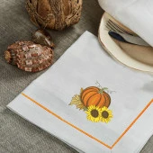 İthal Keten Balkabağı 2 Nakışlı 4'lü Kumaş Peçete - 1