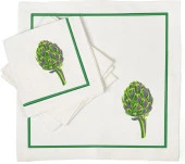 İthal Keten Enginar Nakışlı 4'lü Kumaş Peçete ve runner thumbnail 3