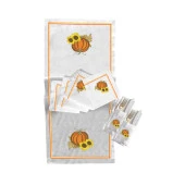 İthal Keten Balkabağı 2 Nakışlı 4'lü Kumaş Peçete, 4'lü Çatal Kaşıklık, Runner - 1