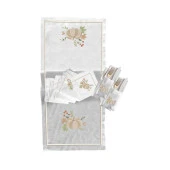 İthal Keten Balkabağı 1 Nakışlı 4'lü Kumaş Peçete, 4'lü Çatal Kaşıklık, Runner - 1