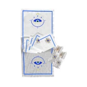 İthal Keten Nazar Nakışlı 4'lü Kumaş Peçete, 4'lü Çatal Kaşıklık, Runner - 1