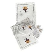 İthal Keten Halloween 2 Nakışlı 4'lü Kumaş Peçete, 4'lü Çatal Kaşıklık, Runner - 1