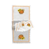 İthal Keten Balkabağı 2 Nakışlı 4'lü Kumaş Peçete, 4'lü Çatal Kaşıklık, Runner - 2