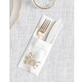 İthal Keten Balkabağı 1 Nakışlı 4'lü Kumaş Peçete, 4'lü Çatal Kaşıklık, Runner - 4