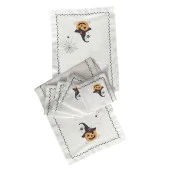 İthal Keten Halloween 2 Nakışlı 4'lü Kumaş Peçete, 4'lü Çatal Kaşıklık, Runner - 2