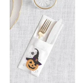 İthal Keten Halloween 2 Nakışlı 4'lü Kumaş Peçete, 4'lü Çatal Kaşıklık, Runner - 5