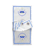 İthal Keten Nazar Nakışlı 4'lü Kumaş Peçete, 4'lü Çatal Kaşıklık, Runner - 2