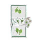 İthal Keten Enginar Nakışlı 4'lü Kumaş Peçete, 4'lü Çatal Kaşıklık, Runner - 1