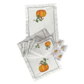 İthal Keten Balkabağı 5 Nakışlı 4lü Kumaş Peçete, 4lü Çatal Kaşıklık, Runner thumbnail 1