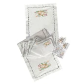 İthal Keten Balkabağı 6 Nakışlı 4'lü Kumaş Peçete, 4'lü Çatal Kaşıklık, Runner - 1