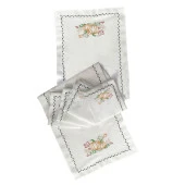 İthal Keten Balkabağı 6 Nakışlı 4'lü Kumaş Peçete, 4'lü Çatal Kaşıklık, Runner - 2