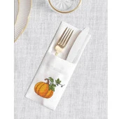 İthal Keten Balkabağı 5 Nakışlı 4lü Kumaş Peçete, 4lü Çatal Kaşıklık, Runner thumbnail 5