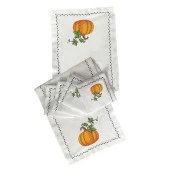 İthal Keten Balkabağı 5 Nakışlı 4lü Kumaş Peçete, 4lü Çatal Kaşıklık, Runner thumbnail 2