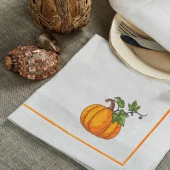 İthal Keten Balkabağı 5 Nakışlı 4lü Kumaş Peçete, 4lü Çatal Kaşıklık, Runner thumbnail 4