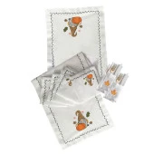 İthal Keten Gnome Nakışlı 4'lü Kumaş Peçete, 4'lü Çatal Kaşıklık, Runner - 1