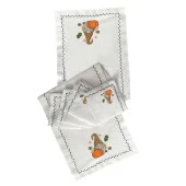 İthal Keten Gnome Nakışlı 4'lü Kumaş Peçete, 4'lü Çatal Kaşıklık, Runner - 2