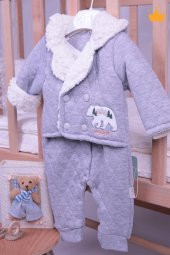 Babyhola Ceket Takım Görünümlü Velsoft Tulum Kız Erkek Bebek Çocuk Kapüşonlu Kışlık Tulum 12518 - 3
