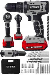 STEİNER Alman 58 V 5 Ah Darbeli Lityum Çift Akülü Sjs Metal Şanzıman Şarjlı Vidalama Matkap 24 Pcs Set - 1