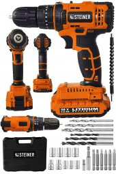 STEİNER Alman 58 V 5 Ah Darbeli Lityum Çift Akülü Sjs Metal Şanzıman Şarjlı Vidalama Matkap 24 Pcs Set - 1