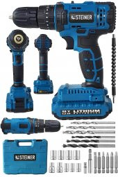 STEİNER Alman 58 V 5 Ah Darbeli Lityum Çift Akülü Sjs Metal Şanzıman Şarjlı Vidalama Matkap 24 Pcs Set - 1