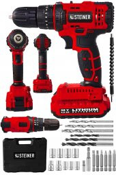 STEİNER Alman 58 V 5 Ah Darbeli Lityum Çift Akülü Sjs Metal Şanzıman Şarjlı Vidalama Matkap 24 Pcs Set - 1