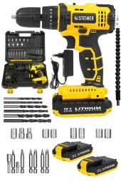 STEİNER Alman 58 V 5 Ah Darbeli Çift Akülü Metal Dişli Şanzuman Şarjlı Vidalam Matkap + 27 Parça Set - 1